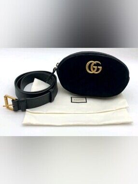 (#1) Gucci Black Velvet GG Marmont Body Waist Bag W/DB